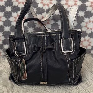 Tignanello Black/white Leather Shoulder Bag